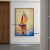 Hand Painted Oil Paintings Seascape Sailboat Abstract on Canvas Wall Art Modern Decor