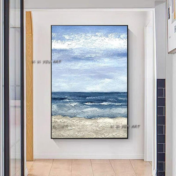 Seascape Beach Blue Canva and Modern Abstract Wall Art Painting Decoration