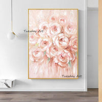 Hand Painted Oil Painting Hand Painted Pink Knife Flower Abstract On Canvas