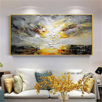 Modern Oil painting Hand Painted Abstract Gray Texture Knife Wall Art Canvas Painting Bedroom