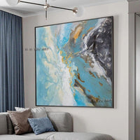 Hand Painted Blue On Canvas Painting Bedroom Hand Painted Abstract Wall Art