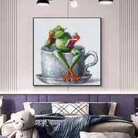 Hand Painted Canvas Oil Paintings Cute Funny Frog Modern Abstract Animals Wall Art Kids Room Decor As