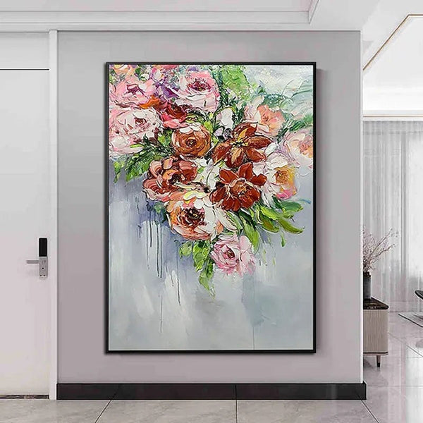 Hand Painted Palette Colorful Flower Oil Painting On Canvas Hand Painted Abstract Cuadro Room