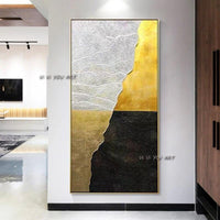 Hand Painted Abstract Wall Art Gold Foil Black and White Minimalist Modern On Canvas Decor