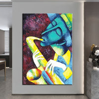 Hand Painted Art Oil Painting Modern Blowing Horn Characters Abstract Canvas For Homes