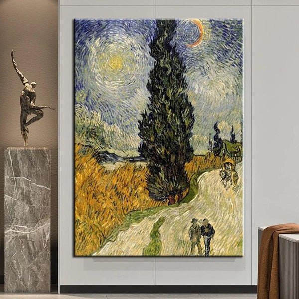 Hand Painted Oil Paintings Van Gogh Road with Cypress Impression Wall Art size