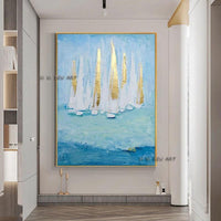 Hand Painted Oil Paintings on Canvas Fishing Ports and Boats Bedroom Wall Art