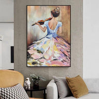 Hand Painted Oil Paintings Pretty Girls Violin Moderns