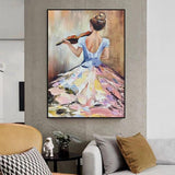 Hand Painted Oil Paintings Pretty Girls Violin Moderns