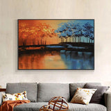 Abstract Blue Trees Painting Hand Painted Oil Painting On Canvas Thick Texture Painting Decorative