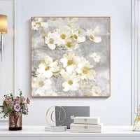 Hand Painted Oil Painting Impression Retro Gray White Flowers Wall Canvas Abstract Modern Canvas Artwork Room Decor