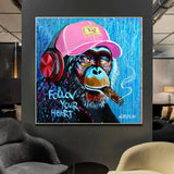 Hand Painted Oil Paintings Wall Painting Cigar Smoking Gorillaative Wall Art