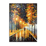 Hand Painted Landscape Painting On Canvas Hand Painted Lover Rain Street Tree Lamp Knife painting Wall picture