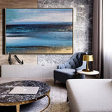 Hand Painted Original Blue Ocean Abstract Oil Painting Canvas Blue Big Sky Abstract Painting For