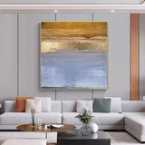 Hand Painted Abstract Light Gray and Golden Oil Painting on Canvas As