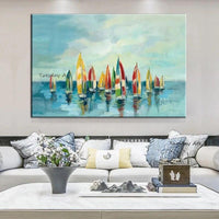 Boat In Sea Hand Painted Canvas Seascape Oil Painting On the Abstract Modern