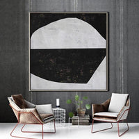 Hand Painted Textured Black and White Oil Painting Wall Art Contemporary Geometric Hallway