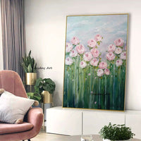 Hot Sale Hand Painted Oil Paintings Flower Pink Knife Flower Wall Art Room Decoration