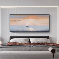 Wall Painting Hand Painted Sailboat Sunrise Seascape wall Canvas Sofa Bedroom