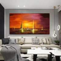 Hand Painted Oil Painting Natural Boat Seascape Landscape Abstract Canvas