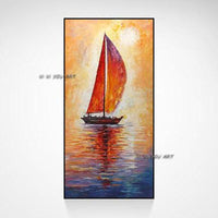 Hand Painted Abstract Wall Sailboat Seascape Minimalist Modern On Canvas Decorative For Living