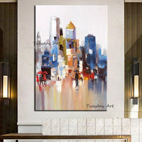 Hand Painted Rain City Building Oil Painting Landscape Wall Art Abstract On Canvas