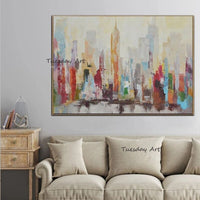 Hand Painted Abstract Oil Paintings Modern City Building On Canvas Hotel d