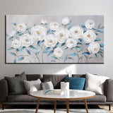 Hand Painted Oil Painting Modern Abstract Palette Knife White Flowers Canvas Painting