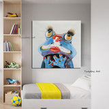 Hand Painted Oil Painting Hand Painted Canvas Wall Art Modern Abstract Home Deco Cute Frog Animals Cartoon Children