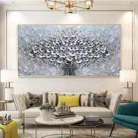 knife oil painting Hand Painted Wall Painting Modern Silver Flowers Canvas Painting Entrance Wall Decorative
