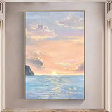 Hand Painted Oil Painting Modern Abstract Art Sea Sunrise Seagull Canvas Painting Mural As