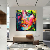 Hand Painted Modern Francoise Nielly Style Palette Knife Portrait Face Character Figure Canvas Wall Art For Living