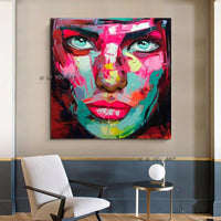 Modern Francoise Nielly Style Knife Abstract Portrait Face Hand Painted On Canvas Figures