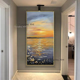 Hand Painted Seascape Sunrise Abstract Art oil Painting Landscape Contemporary Modern Design Artwork Decor