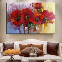 Hand Painted Oil Painting Abstract Red Flowers Canvas Art Landscapes