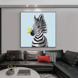 Modern Abstract Cute Zebra Oil Painting Wall Art Hand Painted Animal On Canvas Mural As