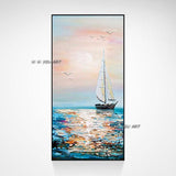 Hand Painted Abstract Wall Sailboat Seascape Minimalist Modern On Canvas Decorative For Living