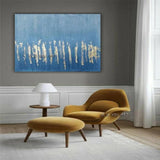 Hand Painted Canvas Gold Leaf Texture Modern Silver Leaf And Blue Bedroom