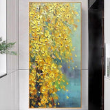 Handpainted Yellow Knife Flower Tree Landscape Oil Painting On Canvas Wall Art