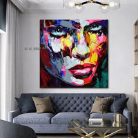 Modern Francoise Pop Street Art People Face Painting Hand Painted Knife On Canvas