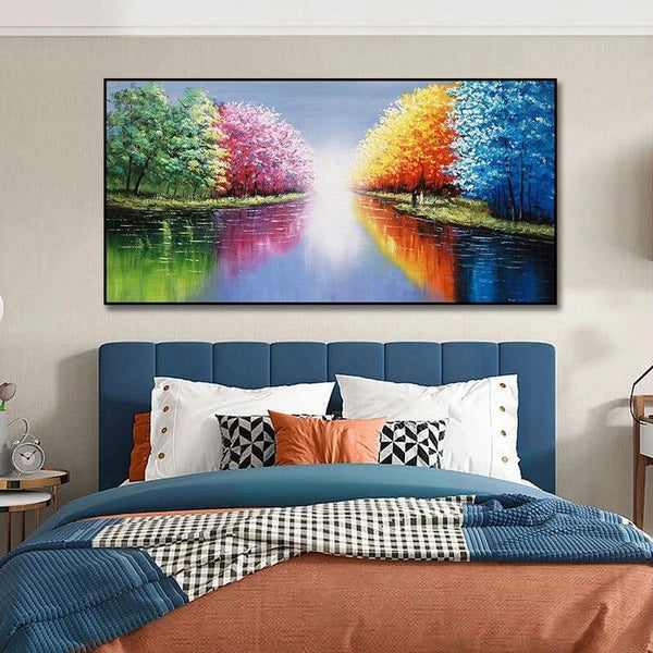 Hand Painted Abstract Colorful Tree Landscape Knife Oil Painting Canvas Home Wall Decor