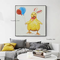 Modern Hot Hand Painted Lovely Cute Chicken Oil Painting Children Room Decoration Cartoon Canvas Wall Decor Art Paintings