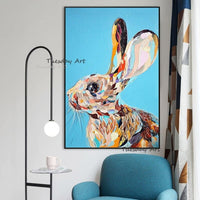 Hand Painted Oil Painting Abstract Animal Rabbit Wall Canvas Art For Modern Home Children Room