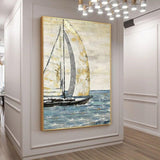 Hand Painted Natural Abstract Boat Landscape Oil Paintings on Canvas Scandinavian Wall Art