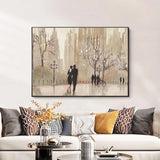 Hand Painted Oil Paintings Retro Landscape Street Couple Abstract Wall Canvas Paintings Drawing Room Decoration