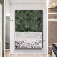 Hand Painted Abstract Wall Art Contemporary Green Style Minimalist Modern On Canvas Decorative