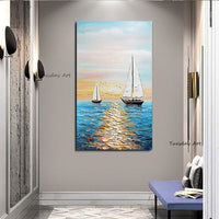 Hand Painted Seascape Oil Painting On Canvas Modern Abstract Landscape Paintings For Hallway