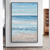 Landscape Hand Painted Oil Painting Light Blue Ocean and Wave Poster Home Wall Canvas