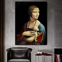 Hand Painted Oil Painting The Lady With An Ermine Canvas Painting On The Wall By Leonardo da Vinci Famous Decor