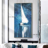 White Boat Sailing Hand Painted Decoracion Canvas Wall Art Decor